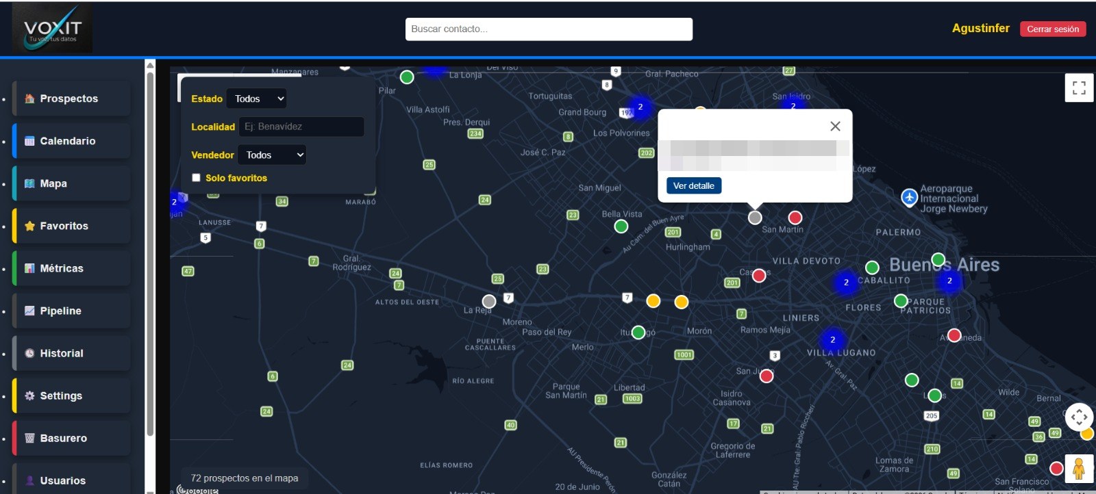 Mapa de prospectos de VOXIT CRM